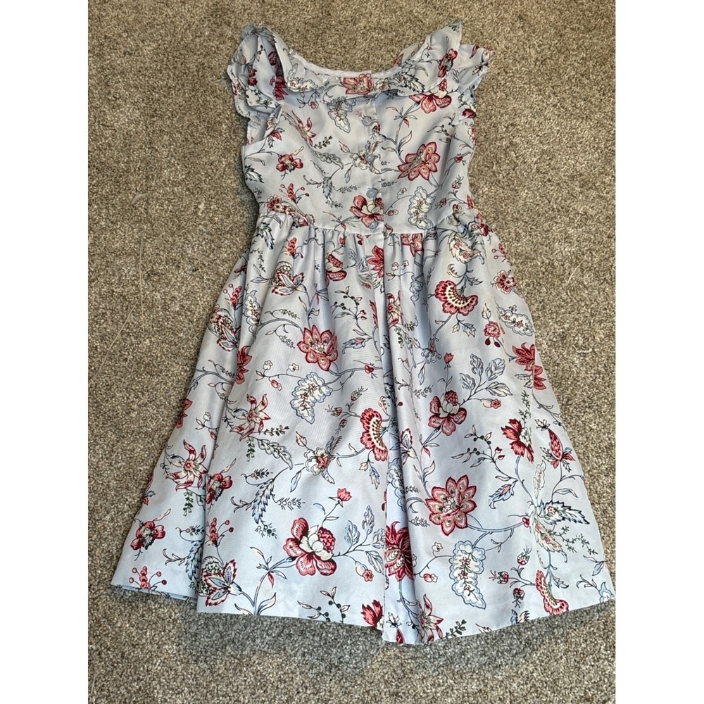Janie and Jack Floral Dress Girls Size‎ 6 Light Blue Red Ruffle Trim Collar - Picture 2 of 6